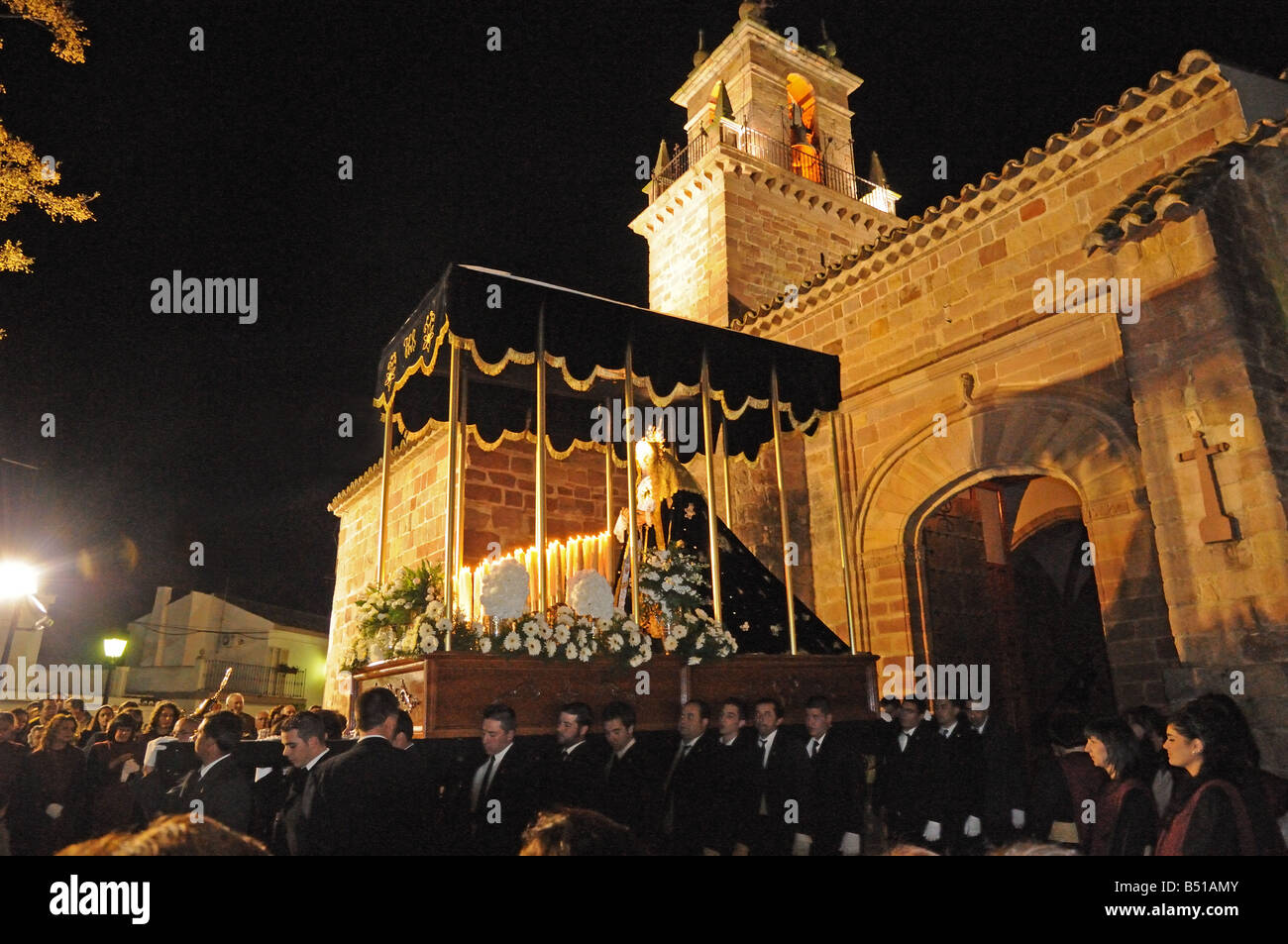 Night time Semana Santa Holy Week Easter procession in Adamuz Andalucía Spain Stock Photo