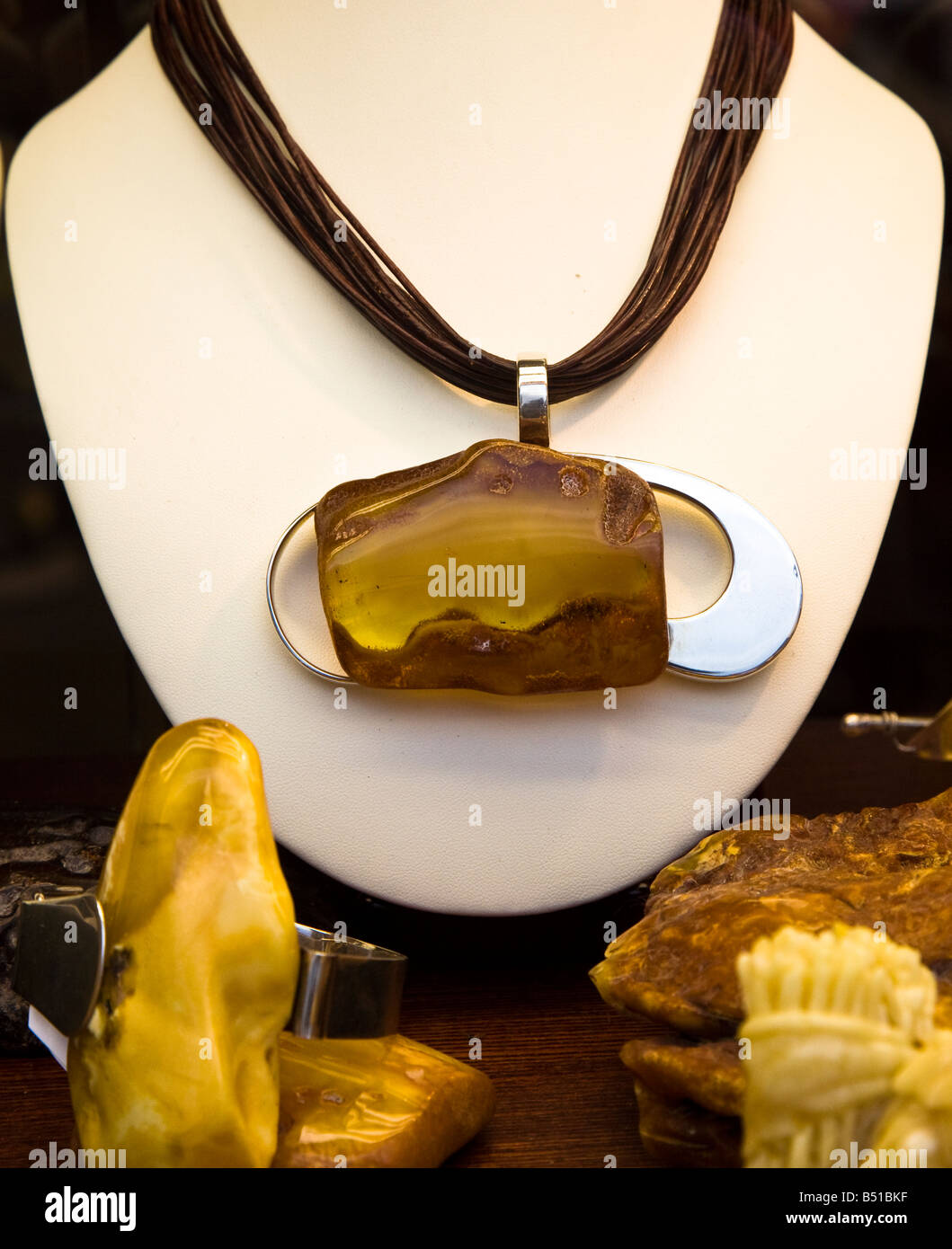 Amber jewellery necklace Leba Poland Stock Photo
