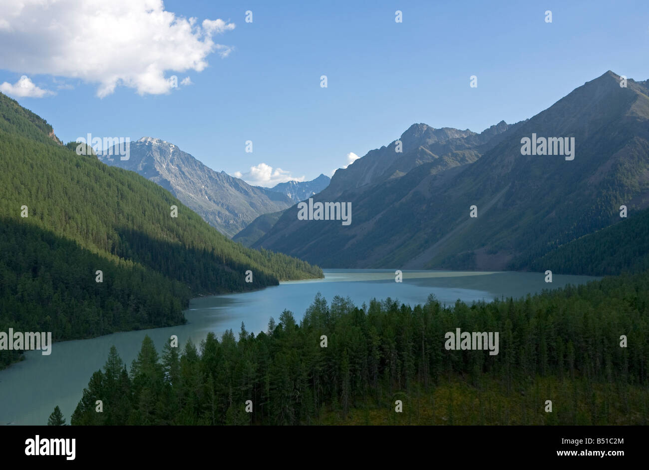 Panoramic view on Kucherlinskoe lake, Altai mountains, Siberia, Russia Stock Photo