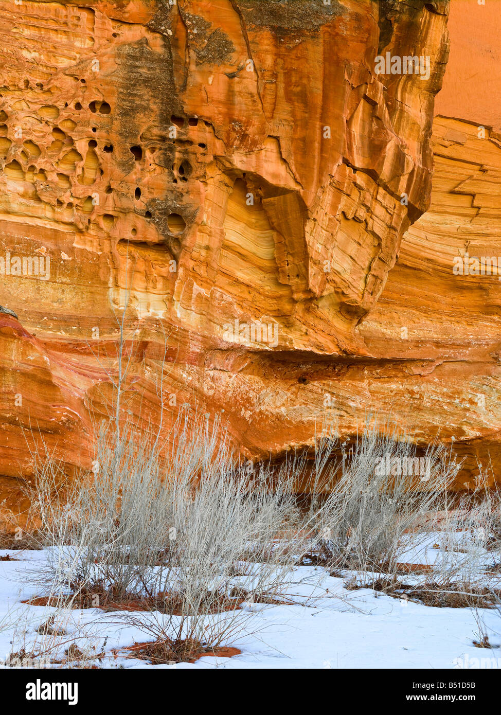 red rock cliff after snow Stock Photo