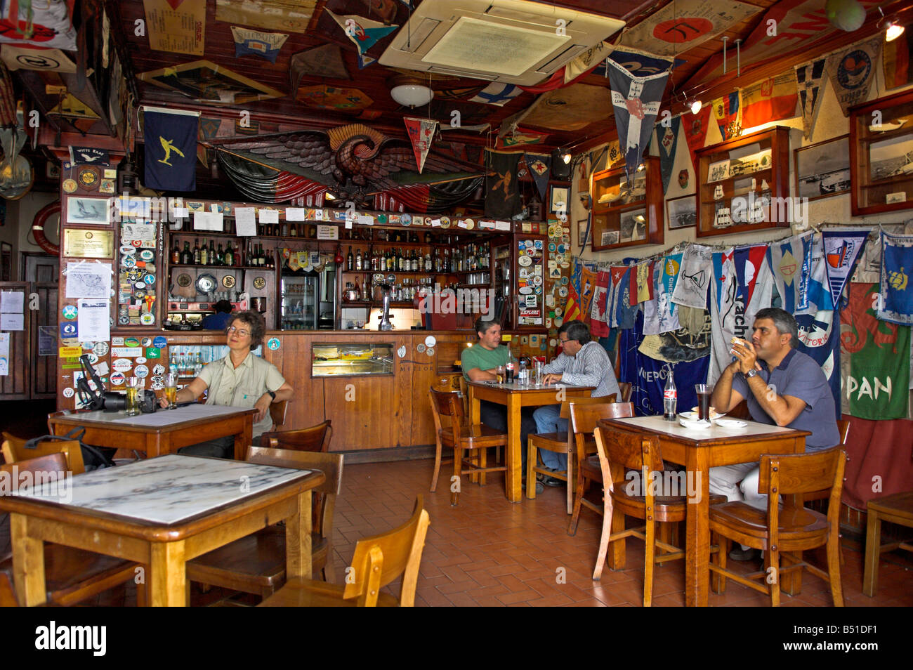 Inside the famous Peters Cafe Sport bar in town of Horta Faial Island Azores Stock Photo