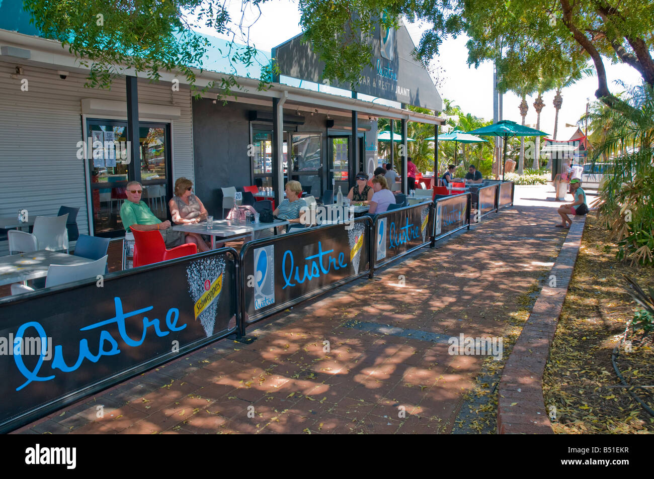 Open air cafe bar in the main street of Broome Western Australia Stock Photo
