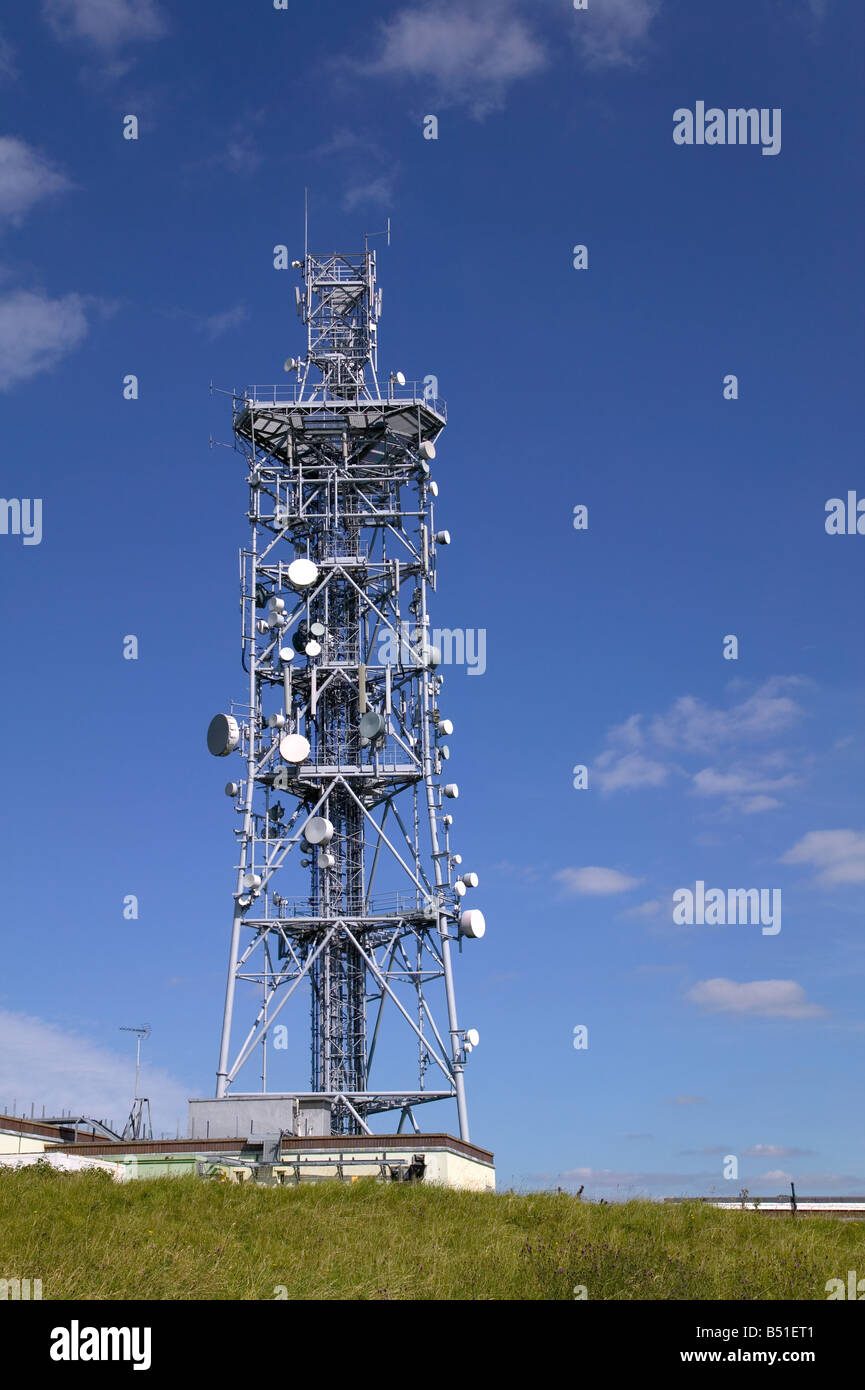 Radio mast on Butser Hill on the South downs Stock Photo