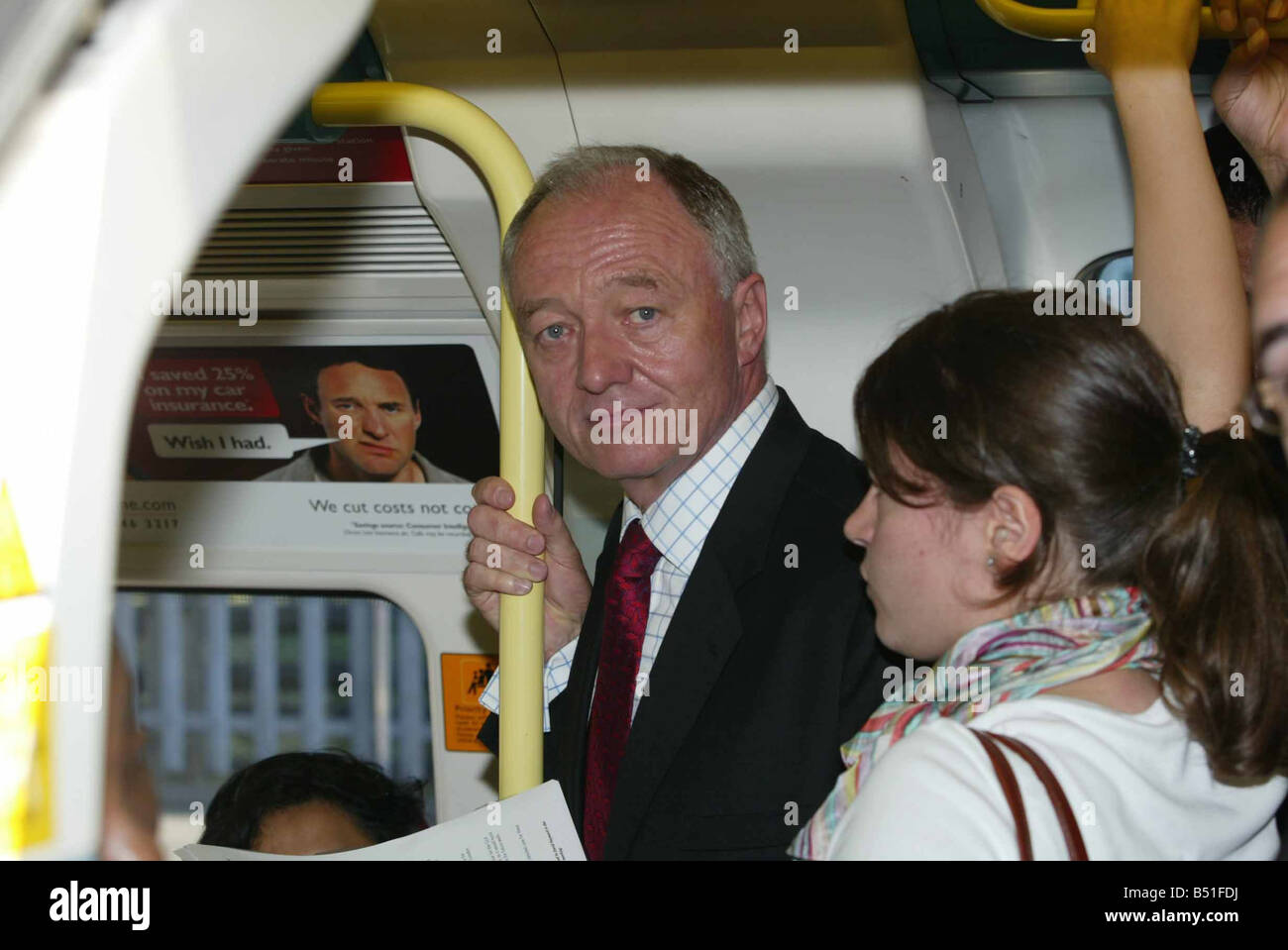 Willesden Green Undeground Station London 11 July 2005 Ken Livingstone the Mayor of London boards a tube train on his way to work today just days after London Underground was hit by bombs July 2005 Stock Photo