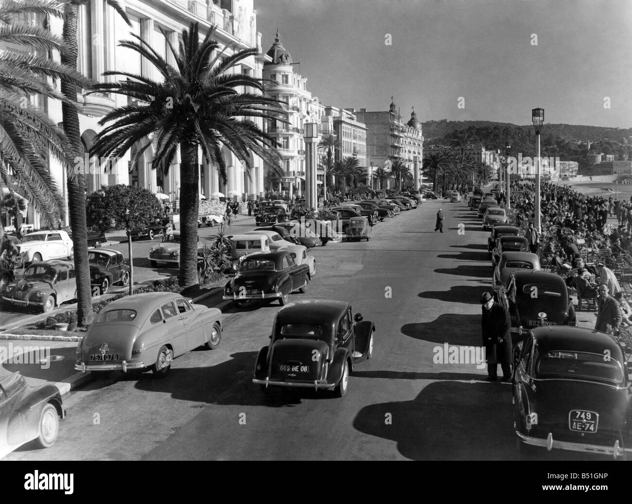 France: The famous Promenade Des Anglais, Nice, sees many people taking the air. February 1953 P000205&#13;&#10; Stock Photo