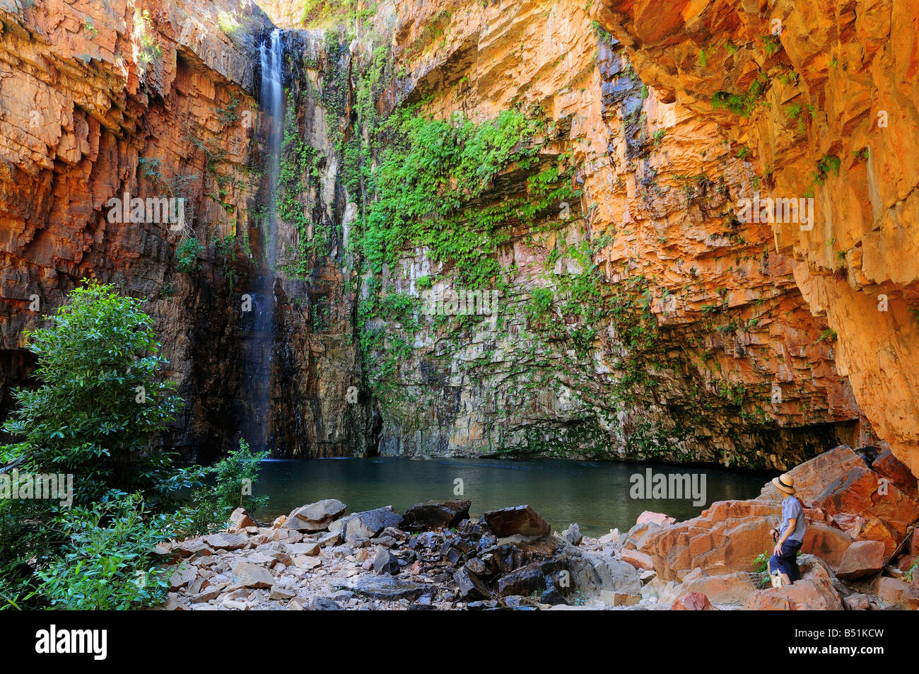 Hiker at Emma Falls, Emma Gorge, Kimberley, Western Australia, Australia Stock Photo
