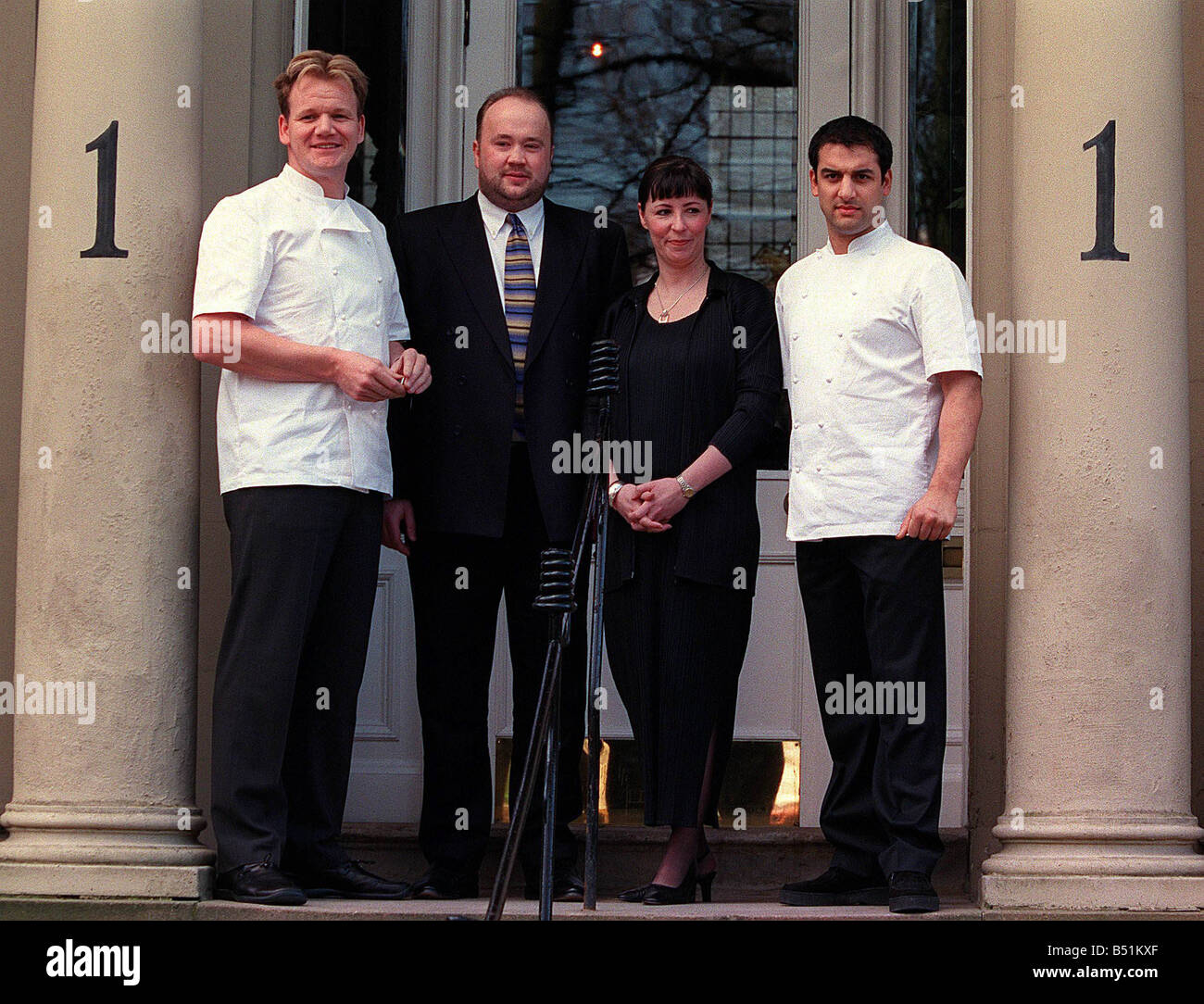 Chef Gordon Ramsay at the opening of his restaurant Amarylis at One Devonshire Gardens Glasgow Pictured with his protege chef David Dempsey Stock Photo