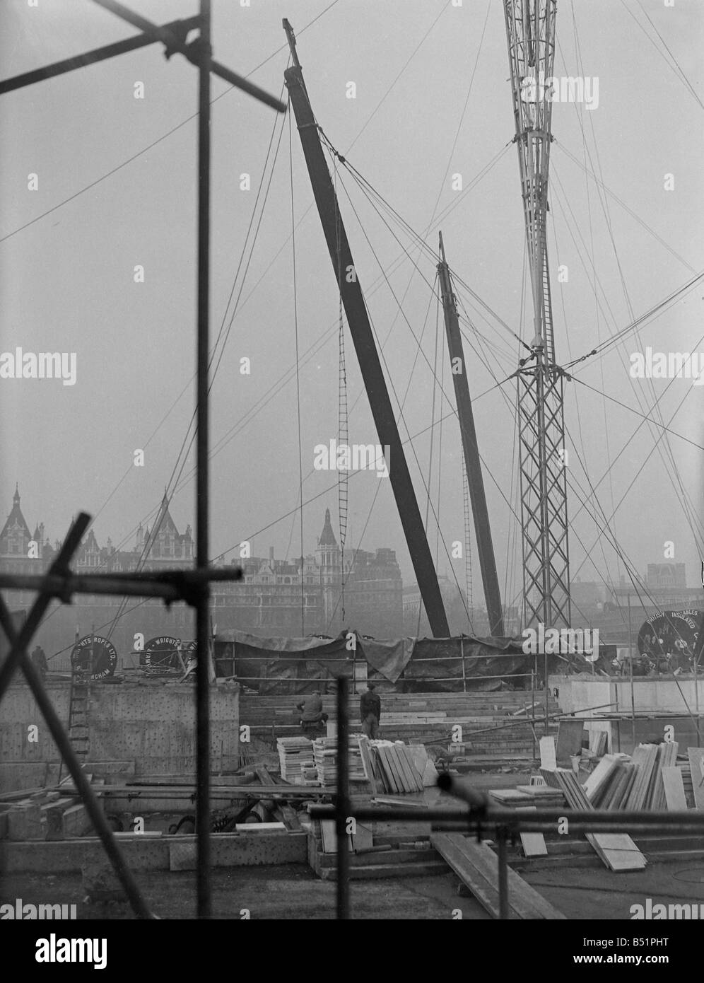 South Bank, London 1951;Work in progress on the 300 ft vertical Skylon Feature of the Festival of Britain.;DM 27/2/1951;Staff Photographer Greenwell 26/2/1951;B935/4; Stock Photo