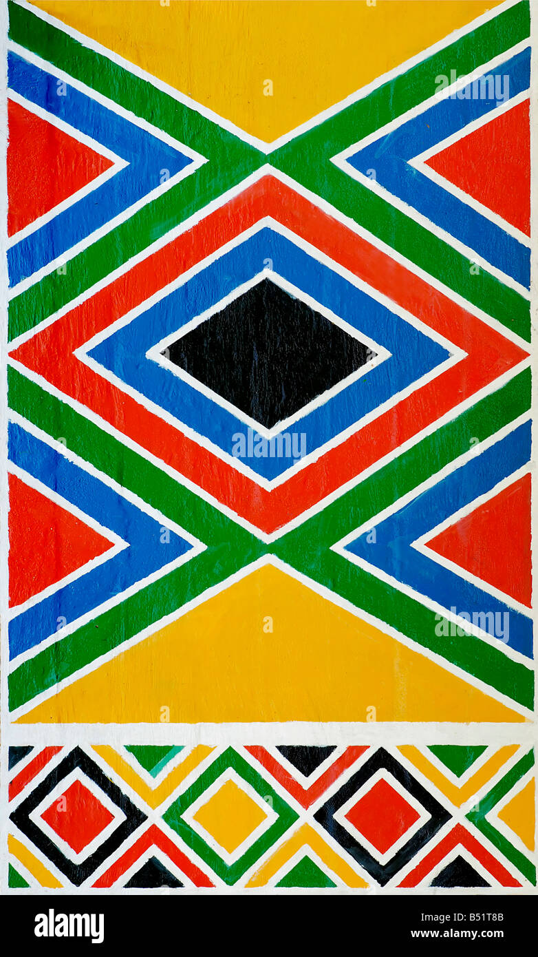 Detail Wall Painting in a Zulu Village Stock Photo