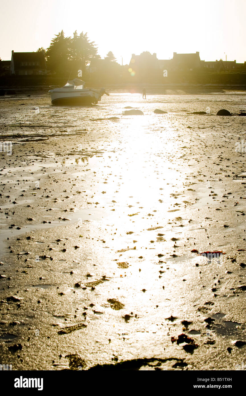 Low tide on the Atlantic in Brignonan Plage in Brittany in France Stock ...