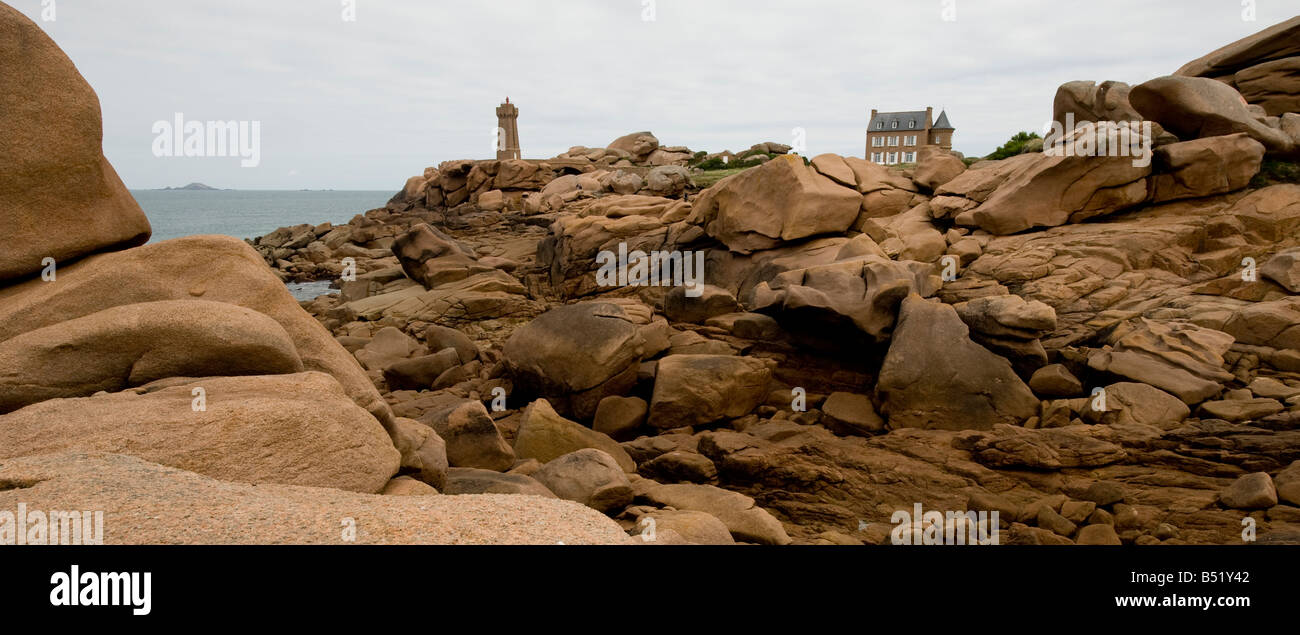 pink granite rock at the Cotes d'Armor in Brittany in Finistere in France Stock Photo