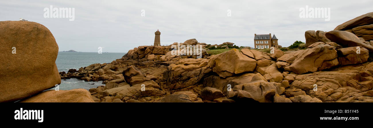 pink granite rock at the Cotes d'Armor in Brittany in Finistere in France Stock Photo