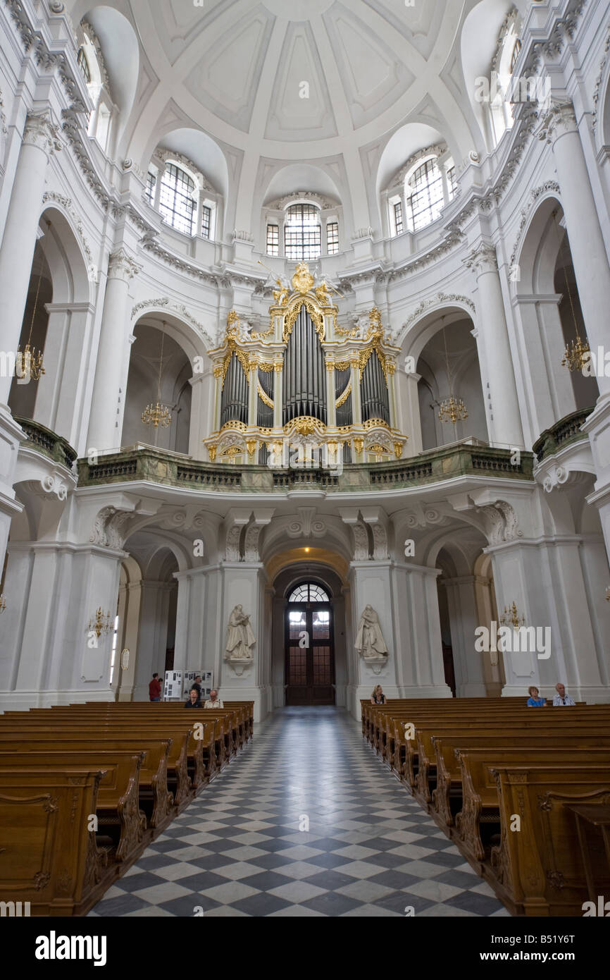 Interior and organ of the Court Church in Dresden Stock Photo