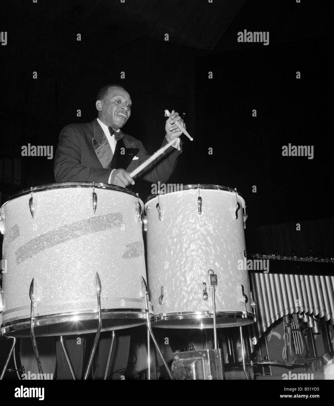 1950s Jazz performers Lionel Hampton band leader at the Royal Festival hall in London Playing on drums Stock Photo