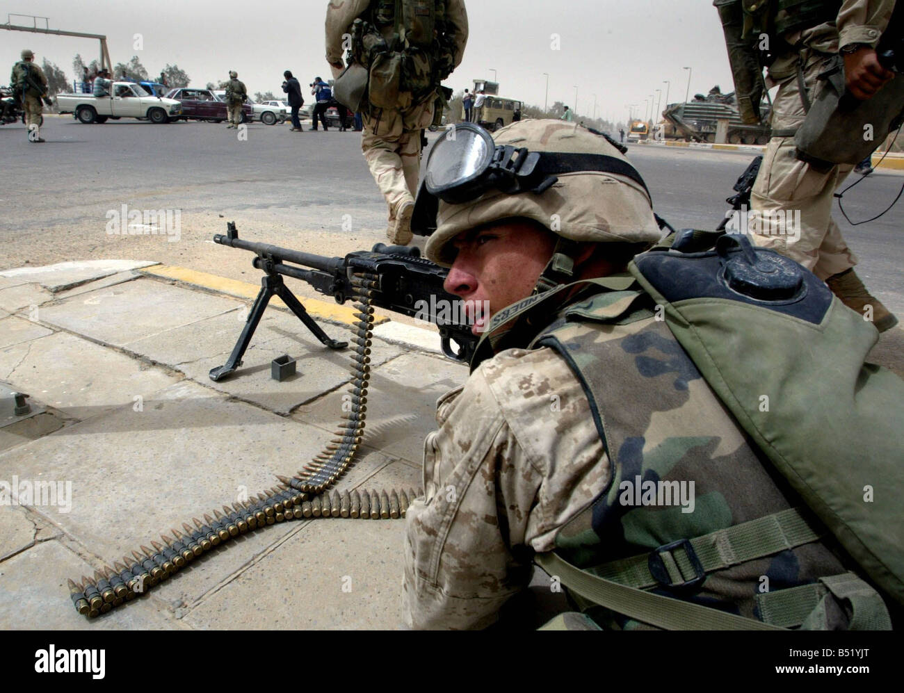 Iraq War April 2003 Baghdad American marines take postions in Eastern