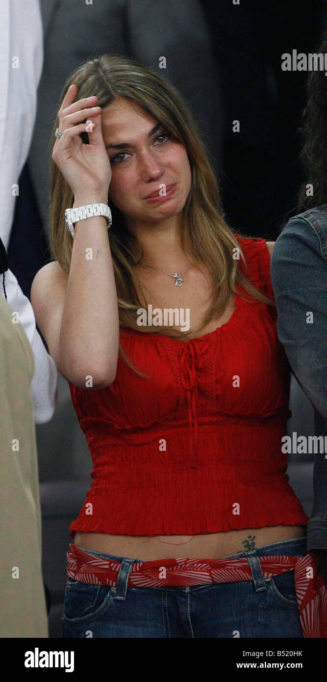 wags sad after Champs league final in Athens, CHLOE ZENDEN CRYING AFTER THE GAME Champions League Stock Photo