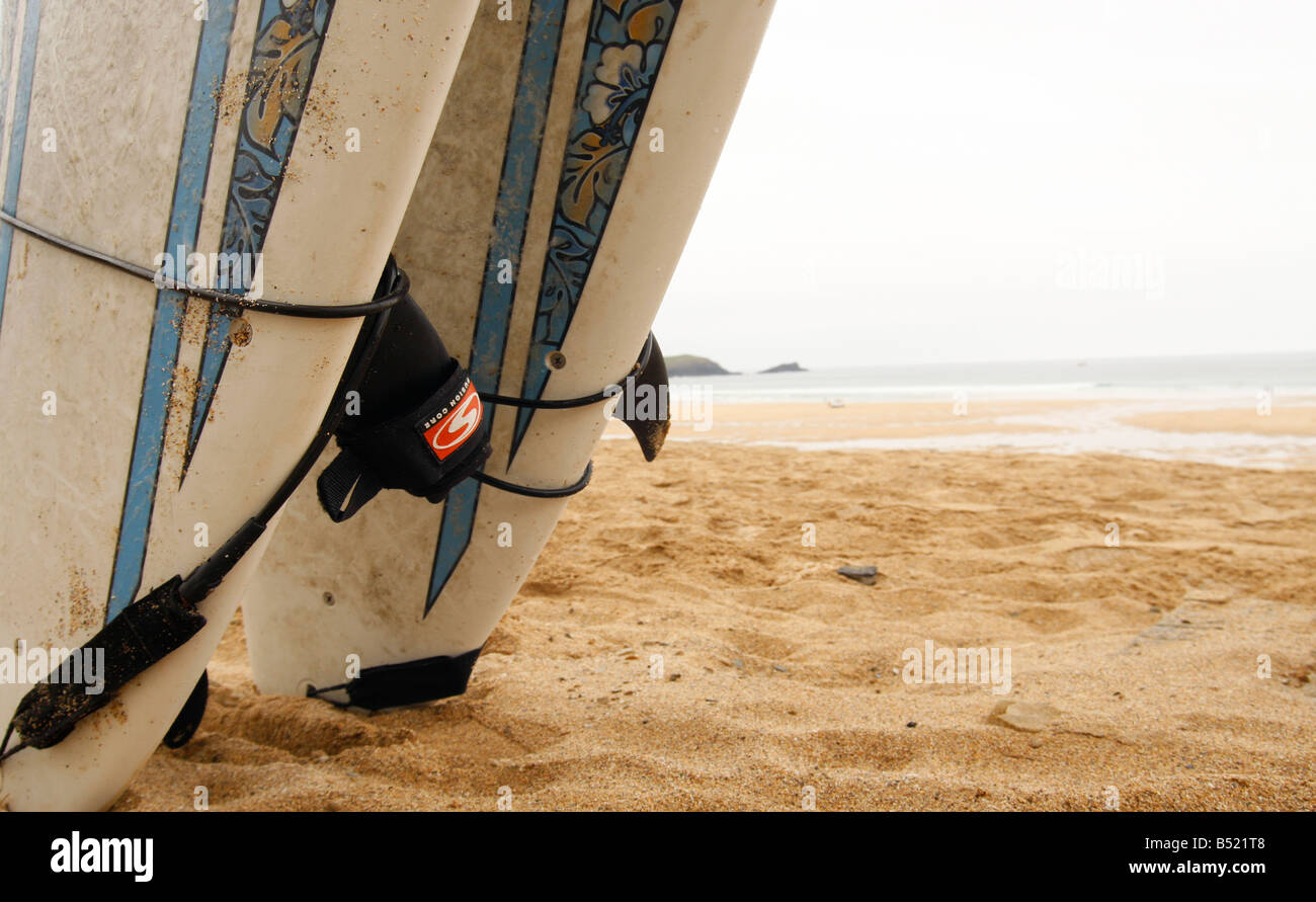 Surf boards on fistral beach, newquay, cornwall, united kingdom Stock Photo