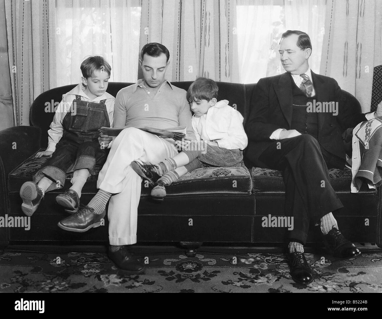 Three generations of Keatons Buster Keaton with son Joseph and grandsons Bob and Joe Stock Photo