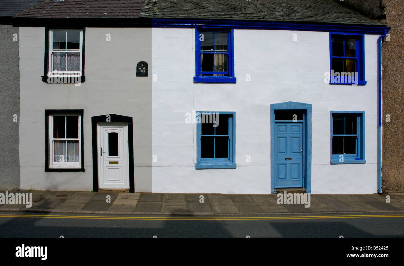 Terraced houses in Soutergate, Ulverston, Cumbria, England UK, one with a datestone of 1772 Stock Photo
