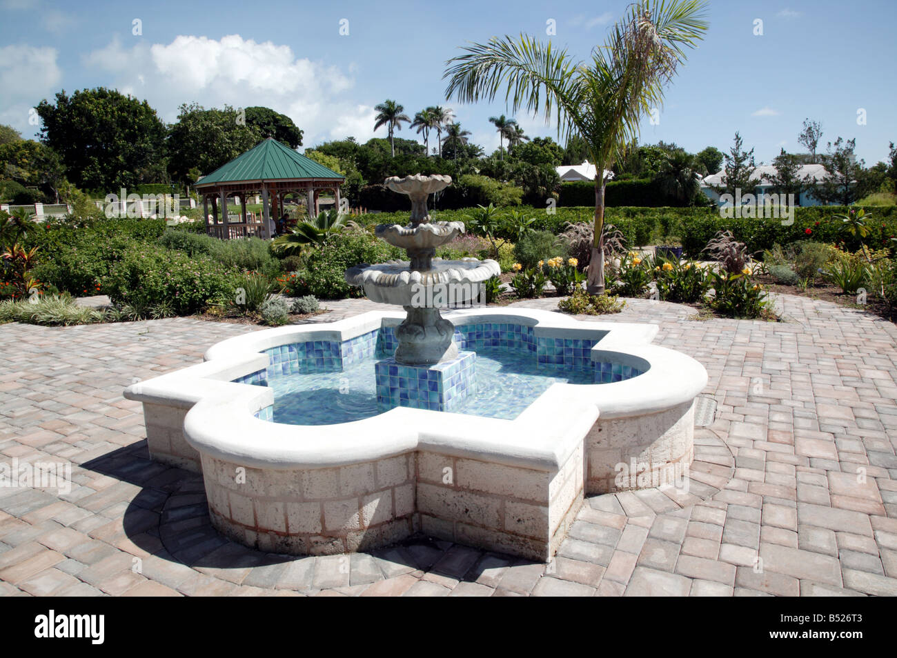 Central water feature in the New Persian garden, at the Bermuda's Botanic Garden Stock Photo