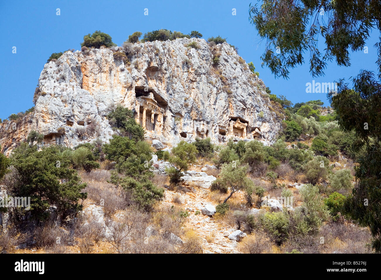 Lycian Rock Tombs for the Kings of Caunos in Dalyan Turkey Stock Photo