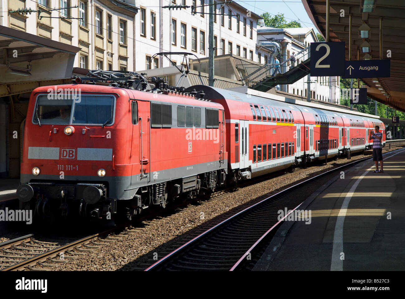 Germany Railway double-decker Regional Express (RE) passenger train, Wuppertal, North Rhine-Westphalia, Germany. Stock Photo