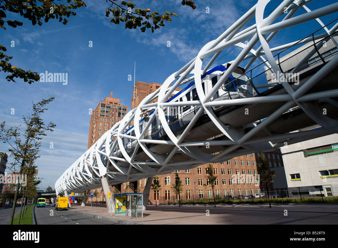 Modern viaduct bridge for tram in centre of The Hague Netherlands 2008 Stock Photo