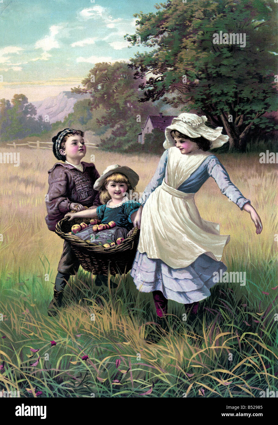 vintage-illustration-of-brother-and-sister-hi-res-stock-photography-and