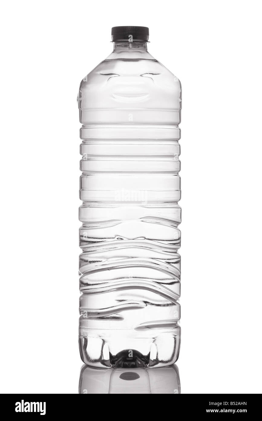 A bottle of mineral water reflected on white background Stock Photo - Alamy