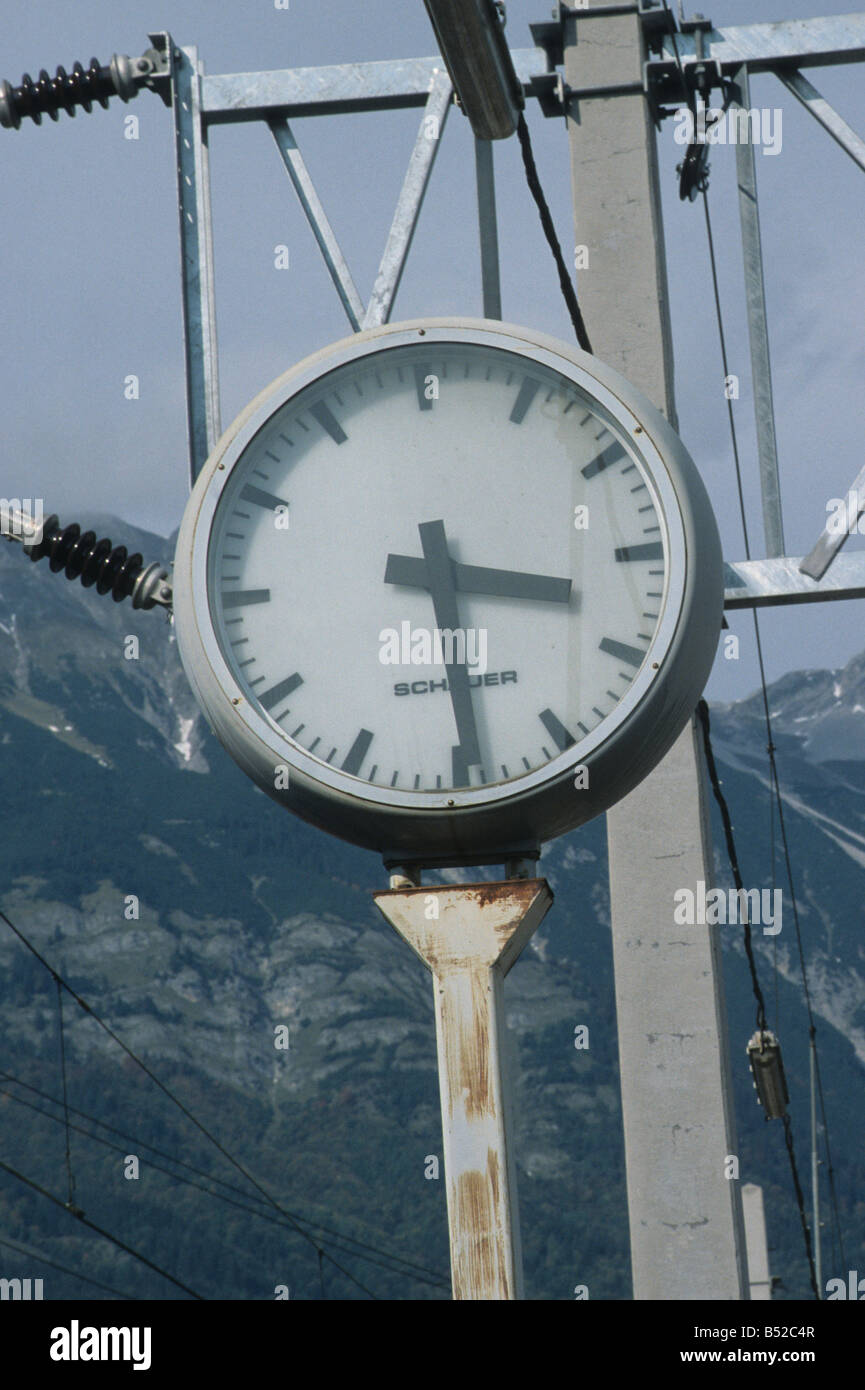 Austrian Railways (OBB), clock Scharnitz station. Stock Photo