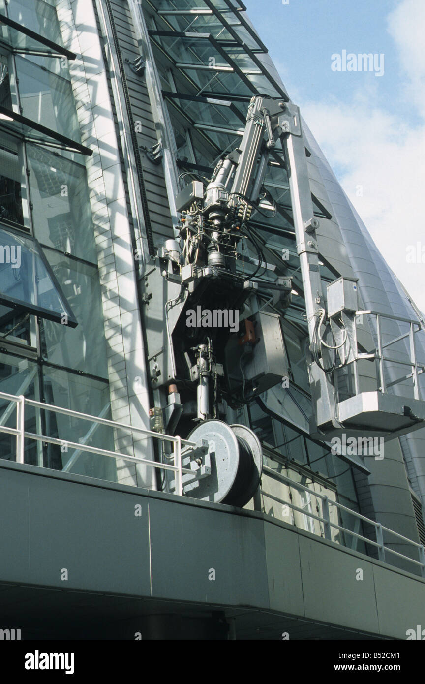 Berlin. Detail showing maintenance gantry on east elevation of Ludwig Erhard Haus, the Berlin Stock exchange. Stock Photo