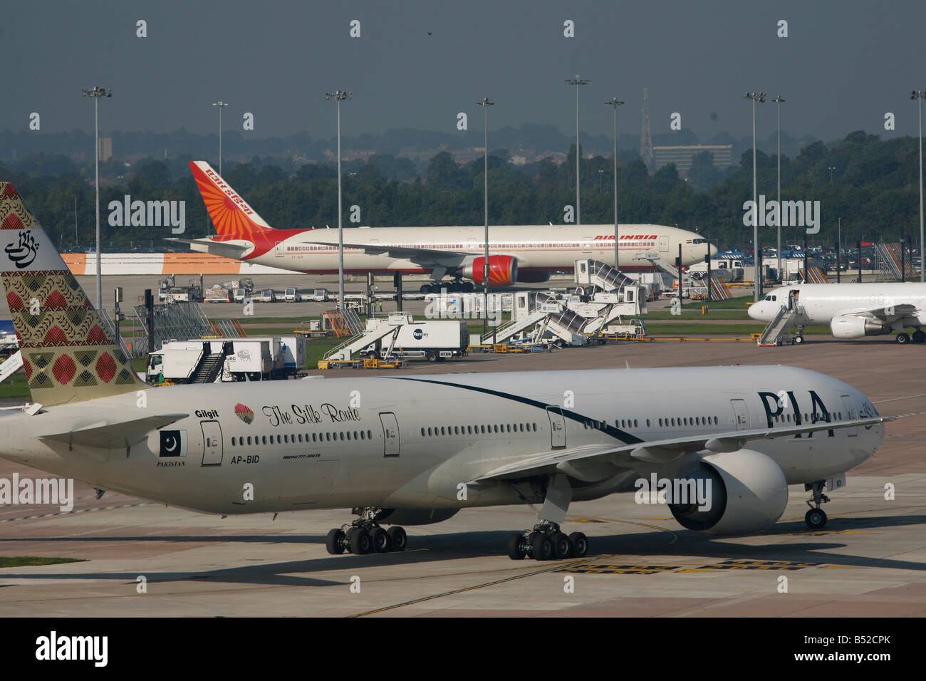 PIA and Air India International airlines at Manchester airport, UK Stock Photo