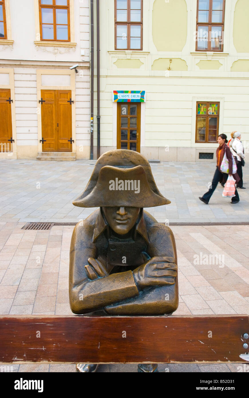 Napoleon statue at Hlavne namestie the main square in old town Bratislava Slovakia Europe Stock Photo