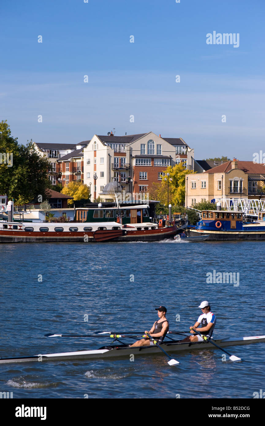 Rowing practice on Thames River Chiswick W4 London United Kingdom Stock Photo