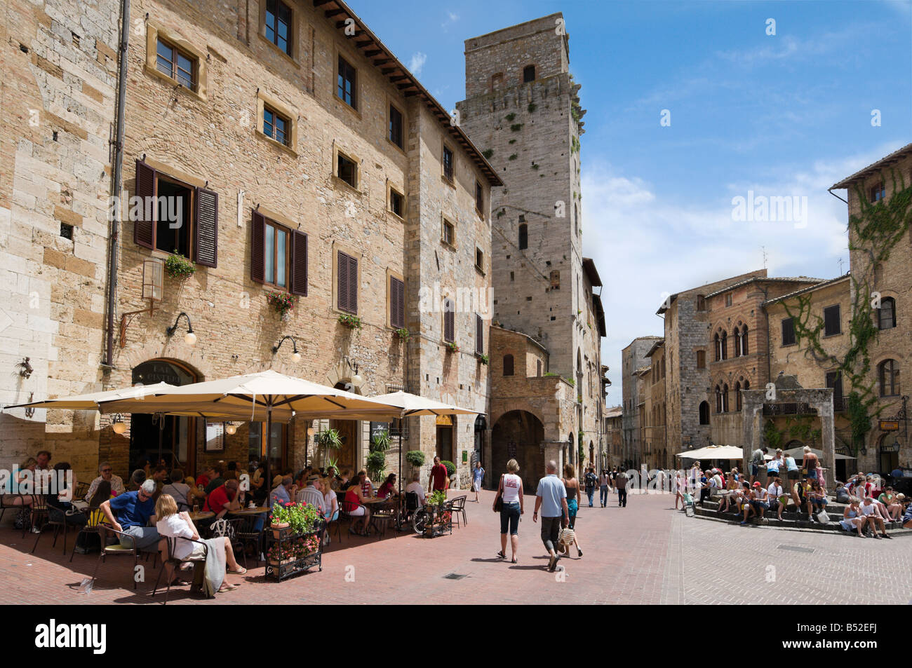 Cafe in Piazza della Cisterna in the centre of the old town, San ...