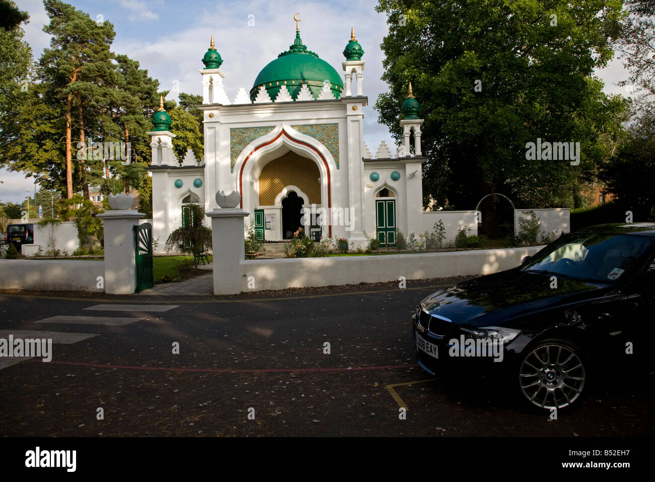 BMW parked outside Shah Jahan Mosque Woking Surrey England Stock Photo