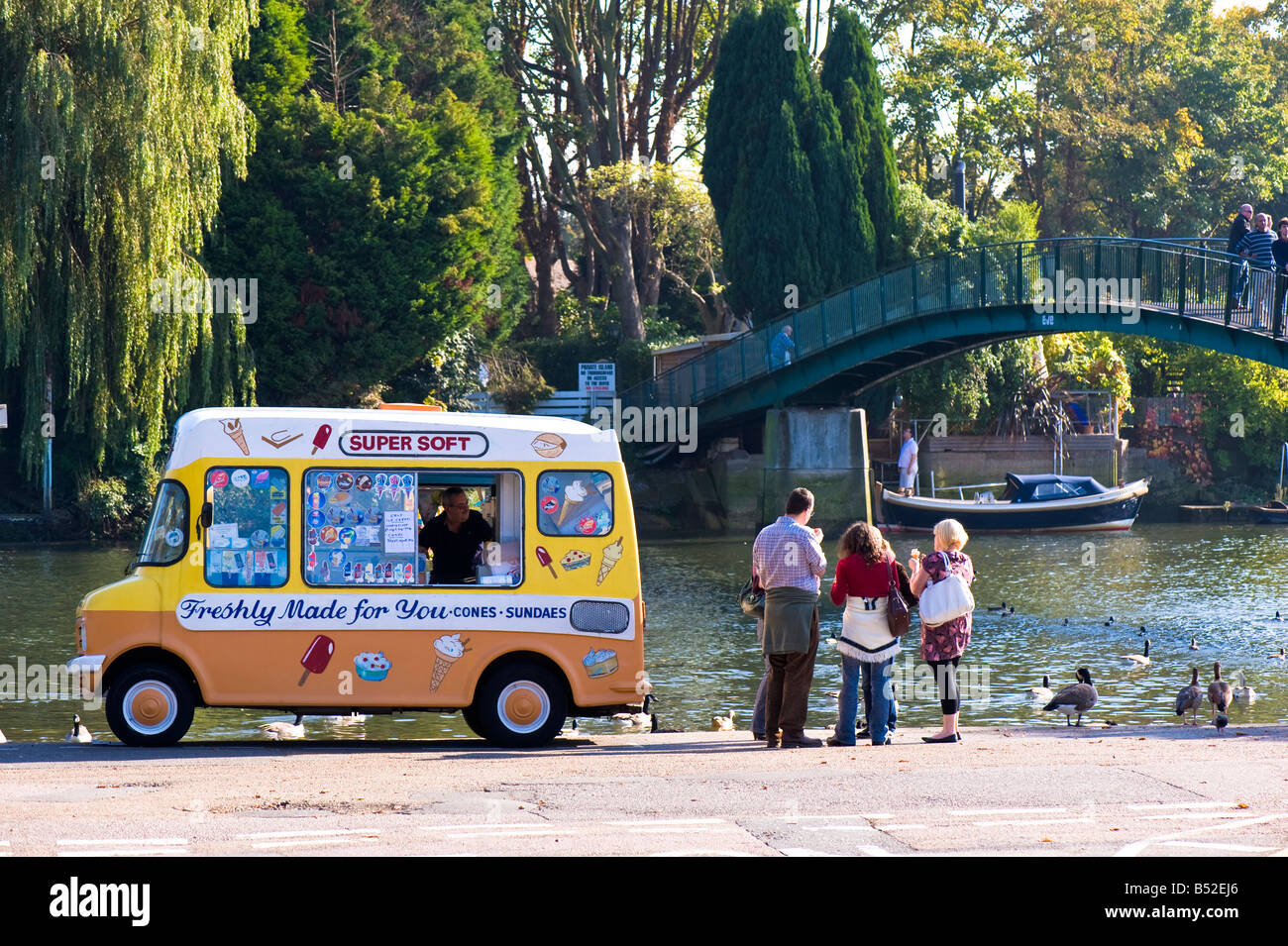 Ice cream van by Thames River Twickenham TW10 London United Kingdom Stock Photo