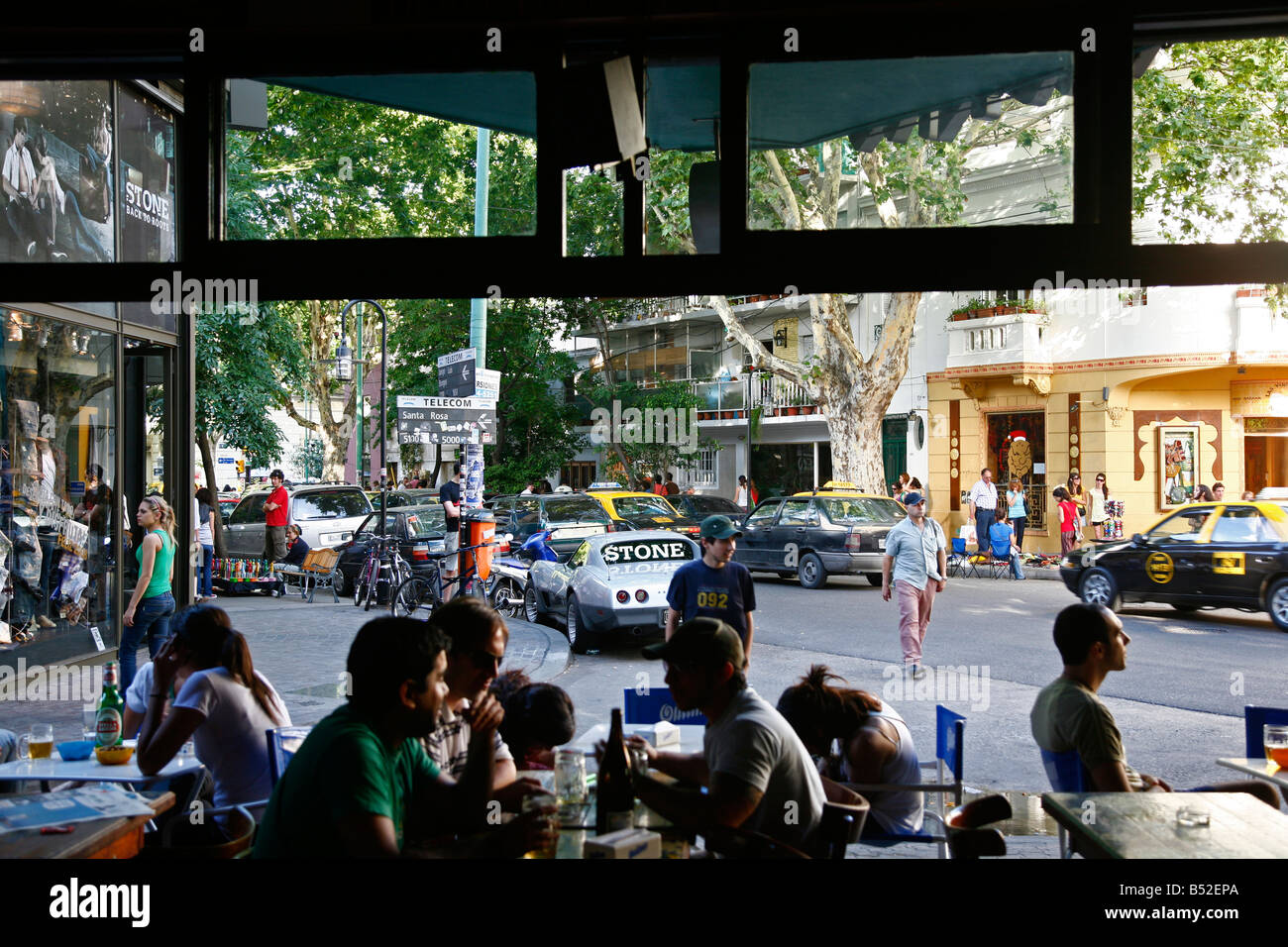 Mar 2008 - People sitting at a cafe near plaza Serrano in the trendy area of Palermo Viejo known as Soho Buenos Aires Argentina Stock Photo