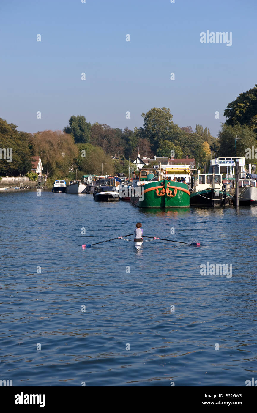 Boats on Thames River Twickenham TW10 London United Stock Photo