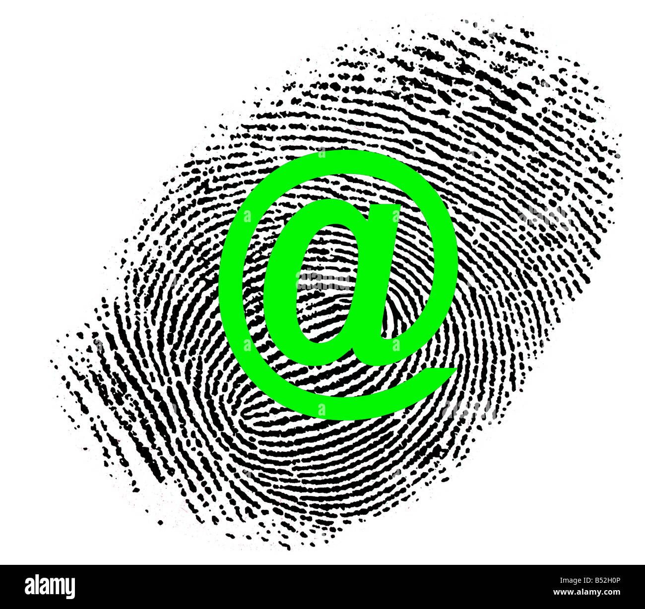 conceptual view of fingerprint with letter at sign composited Stock Photo