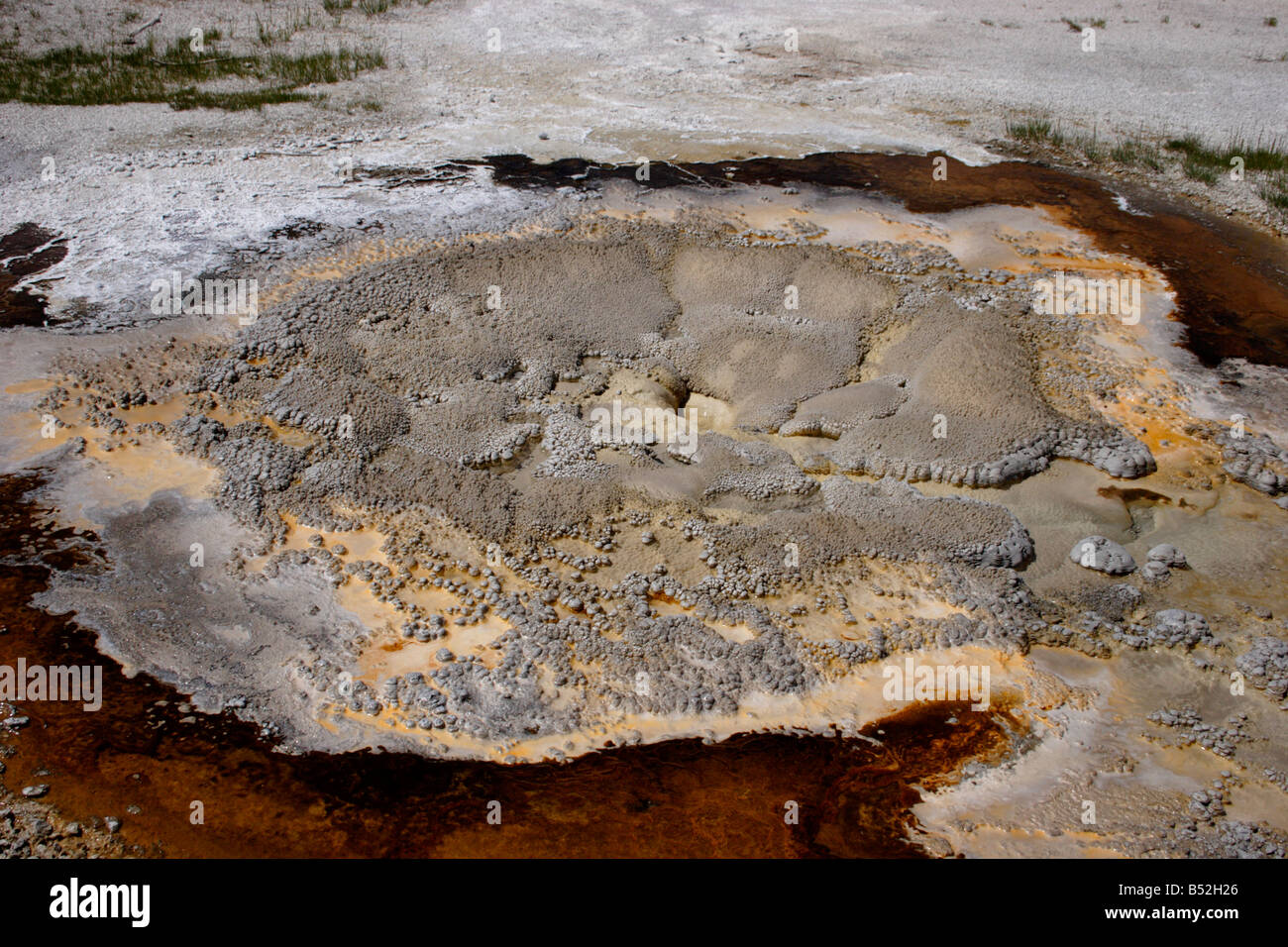 Geothermal formations & colours created by microbial activity and mineral deposits at Upper Geyser Basin Yellowstone Park Stock Photo