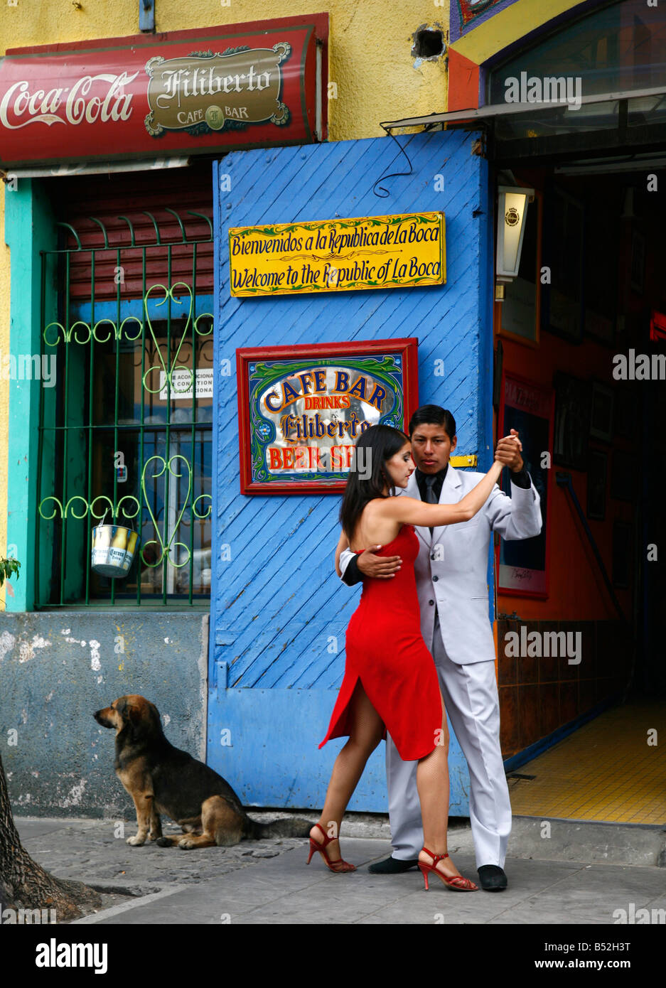 March 2008 - Couple dancing tango at La Boca district Buenos Aires Argentina Stock Photo