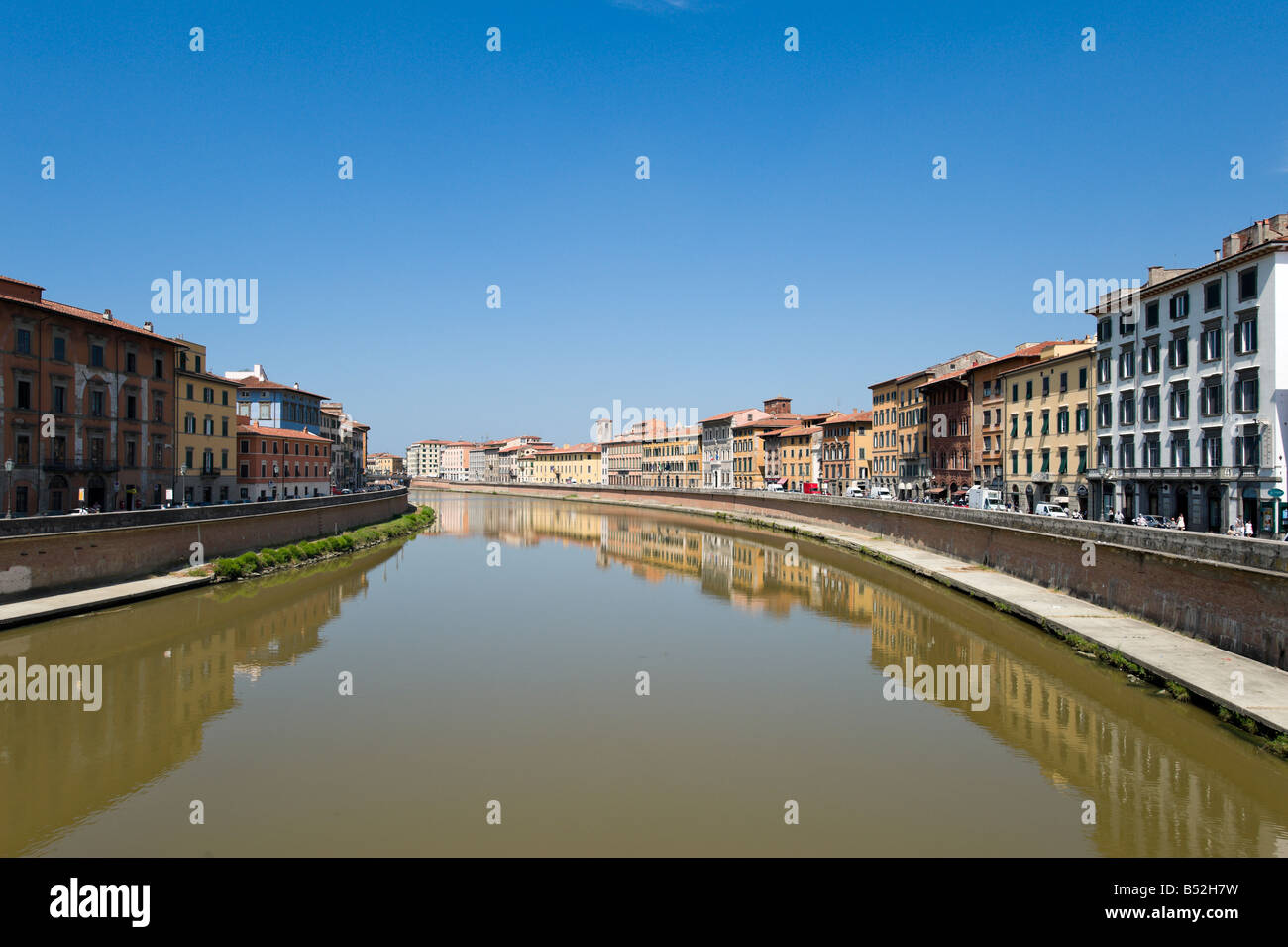 View of the River Arno from the Ponte di Mezzo in the old town, Pisa, Tuscany, Italy Stock Photo