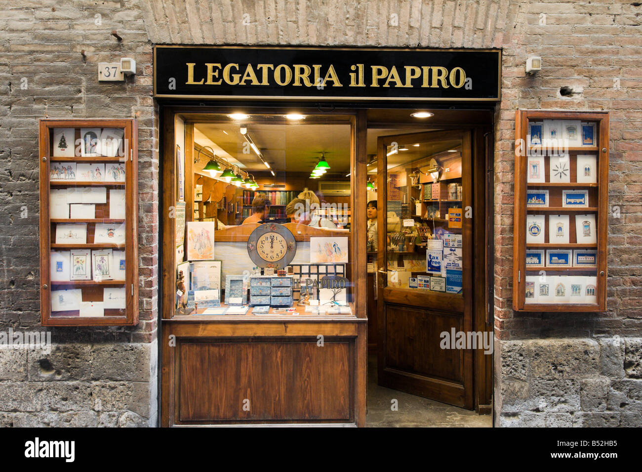Doorway of a stationery shop in the centre of the old town, Siena, Tuscany, Italy Stock Photo
