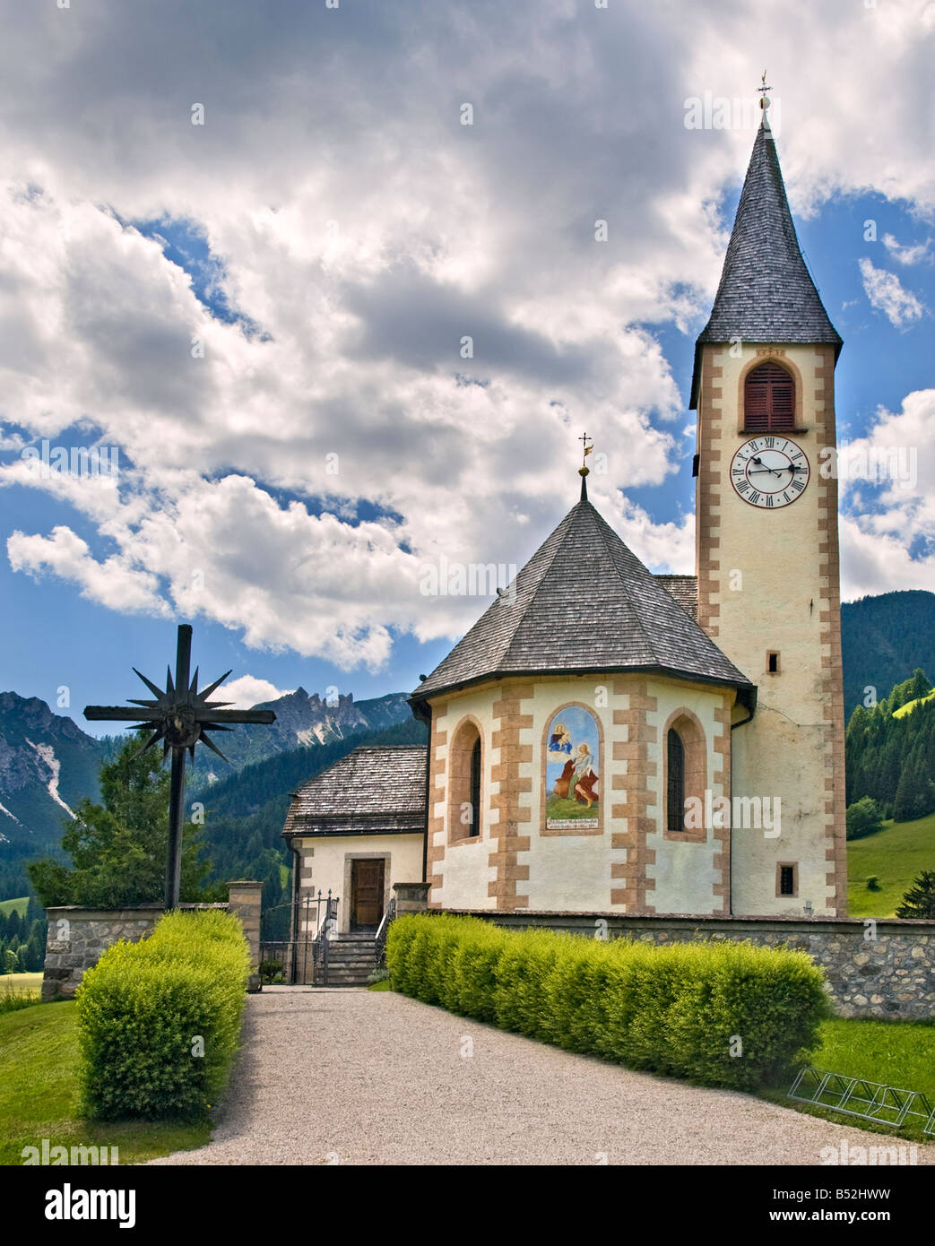 Church in Val di Braies, Dolomites, Italy Stock Photo