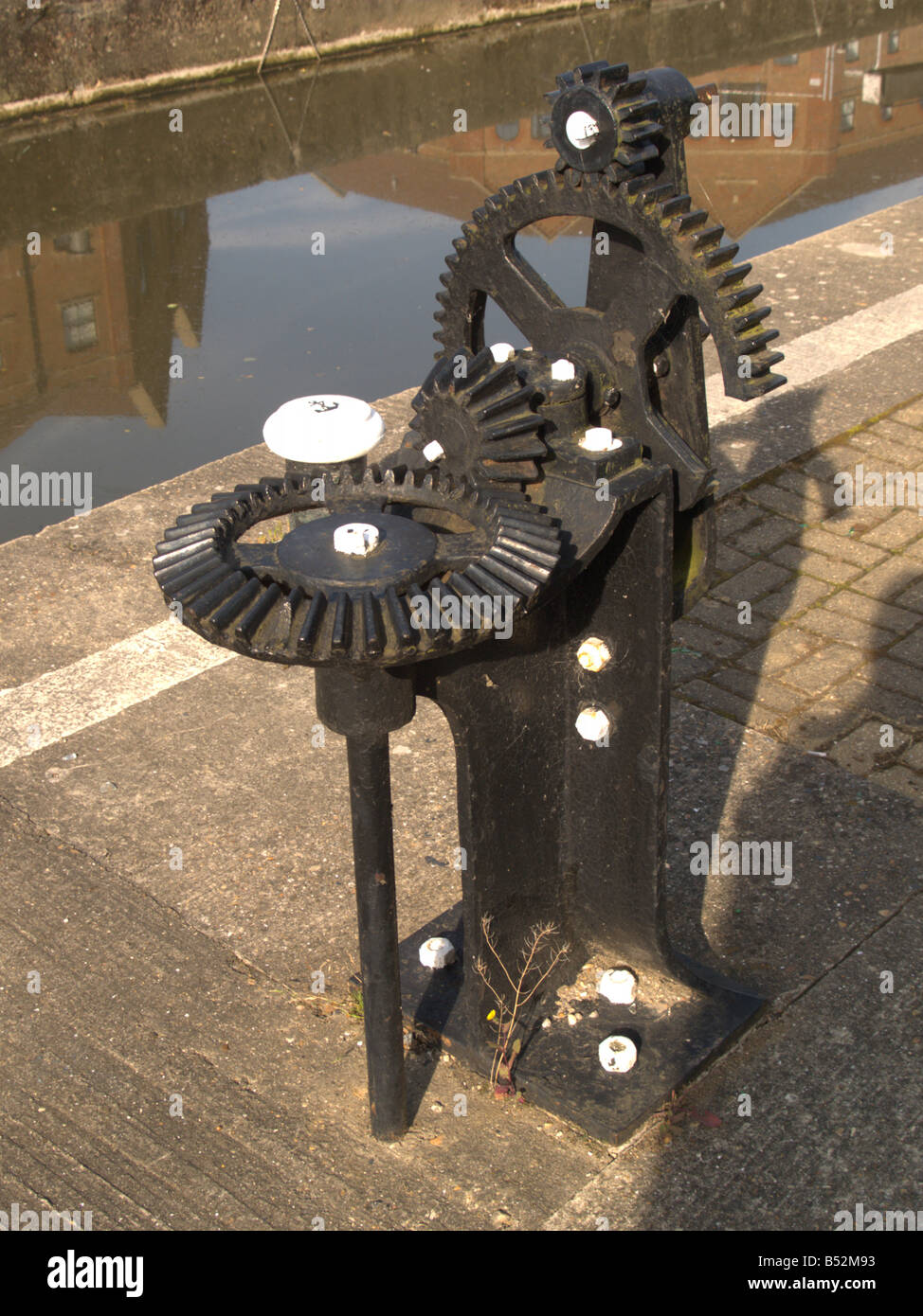 old iron metal winch gear river lock gate sluice river medway town lock