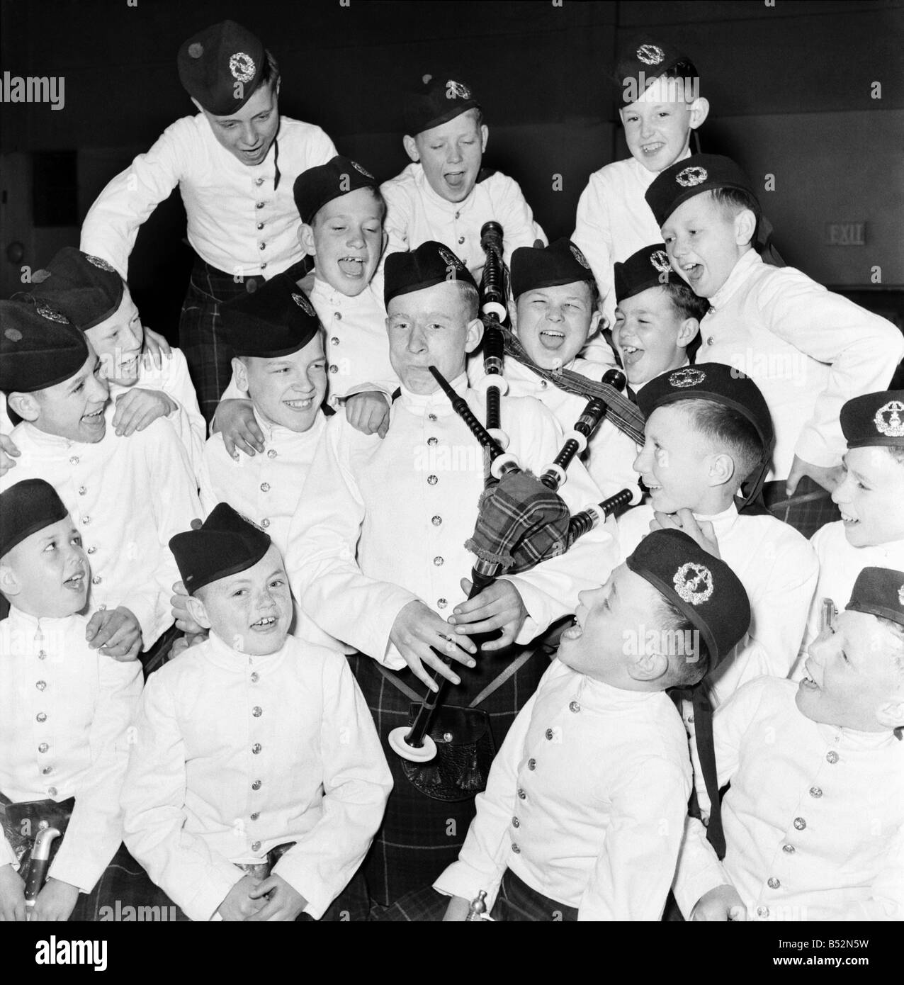 Bagpipes of Queen Victoria School, Perth at Royal Tournament. June 1953