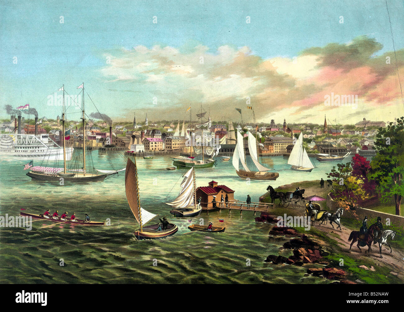 Painting of the Harbour of Newport Beach, Rhode Island Stock Photo