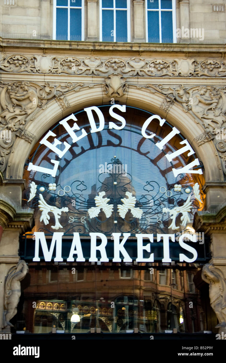 The main entrance to Leeds city markets , Vicar Lane , Leeds , West