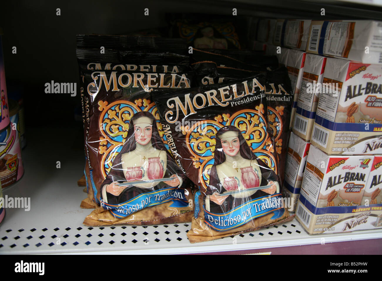 Cereal boxes on grocery store shelf in Mexico Stock Photo Alamy
